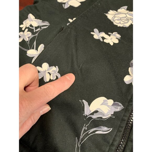 Jaannu Womans XL Reversible Puffer Vest Black / BLK / WHT Flowers Pockets - Picture 13 of 14